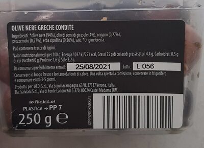 Olive nere greche condite nutrition facts table