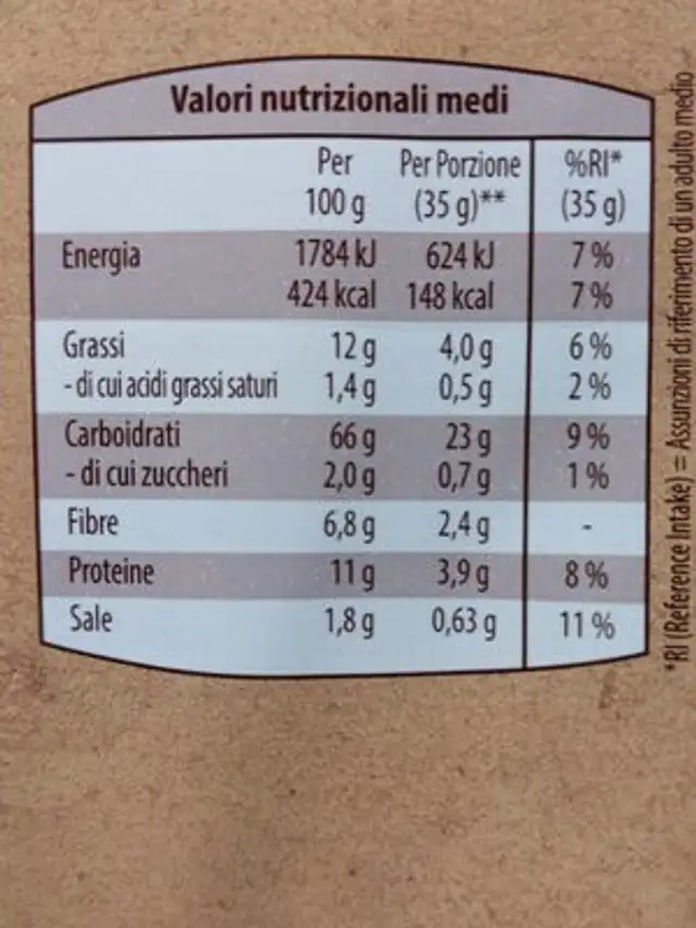 LA CESTA CRACKER INTEGRALI nutrition facts table