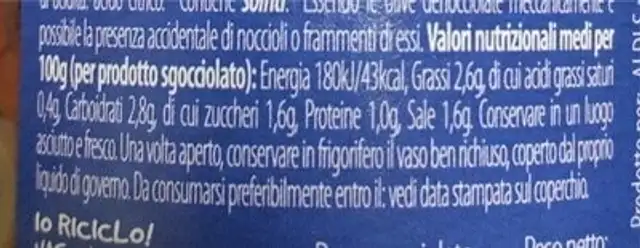 Mix per Riso nutrition facts table