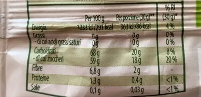 Bio barretta di frutta frutti di bosco nutrition facts table