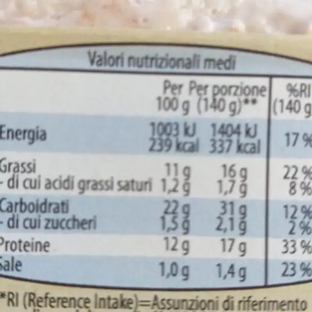 Tramezzino tonno nutrition facts table