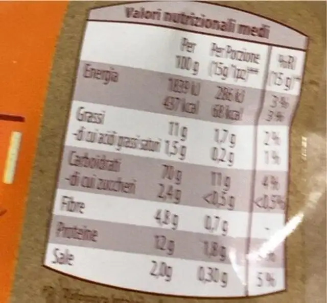Grissini con pomodoro gusto pizza nutrition facts table