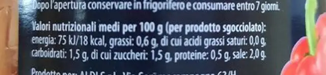 Insalatina di verdure nutrition facts table