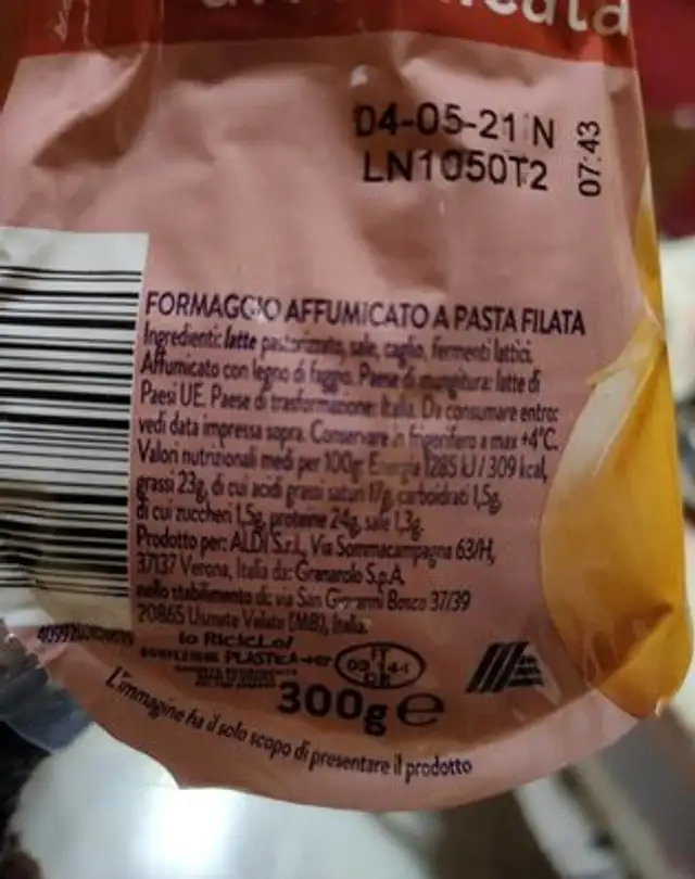 Scamorza affumicata nutrition facts table
