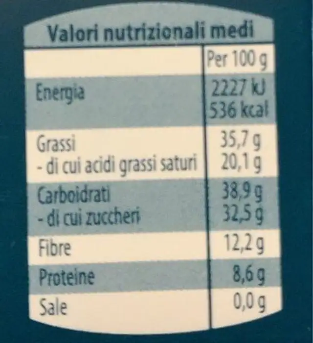Cioccolato di modica igp pistacchio nutrition facts table