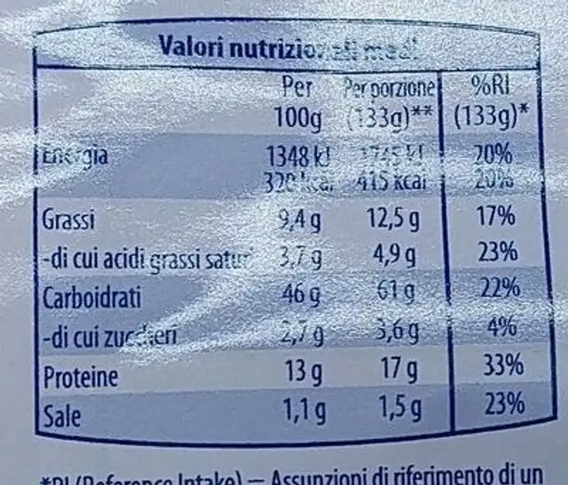 TORTELLINI AL PROSCIUTTO CRUDO nutrition facts table