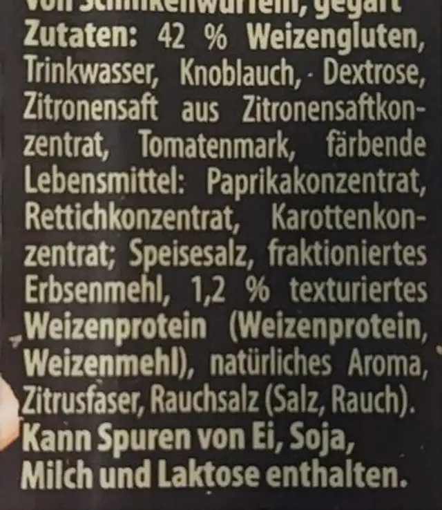 Schinkenwürfel (vegan) - Billie Green ingredients label