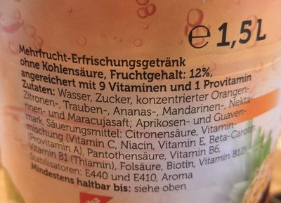 Vita 10 ACE Saft ingredients label