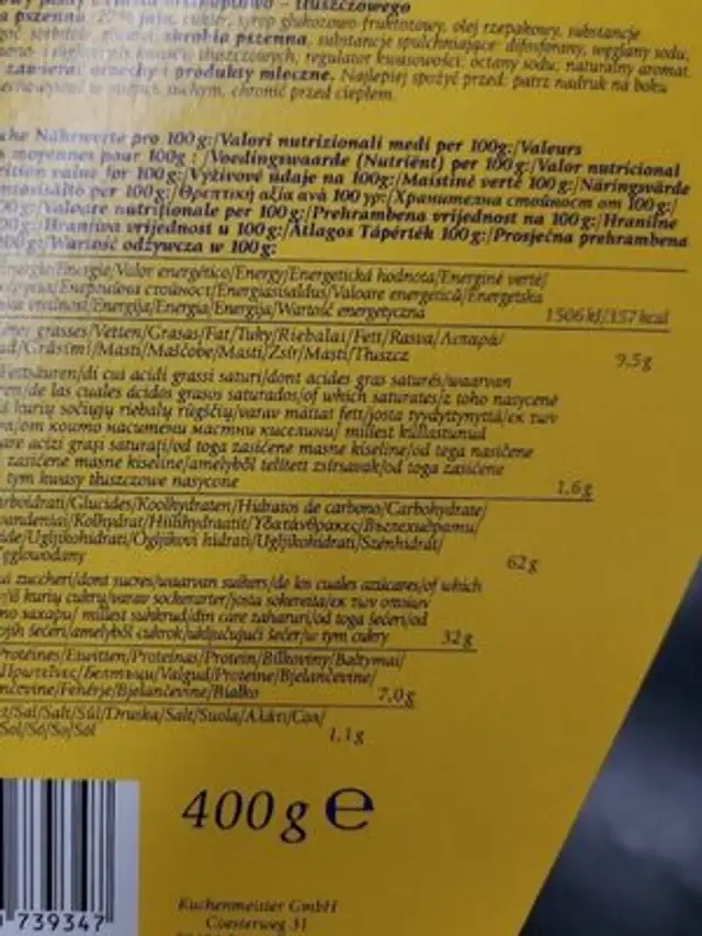 Fond de tarte triple nutrition facts table