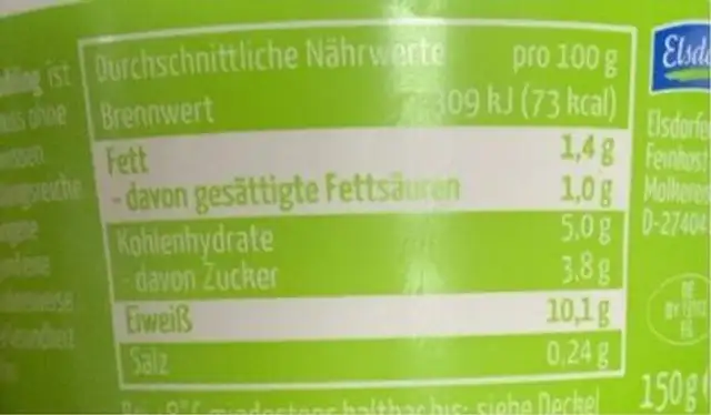 Yahourt Protein + nutrition facts table