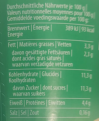 Bio-Jogurt mild Vanille nutrition facts table