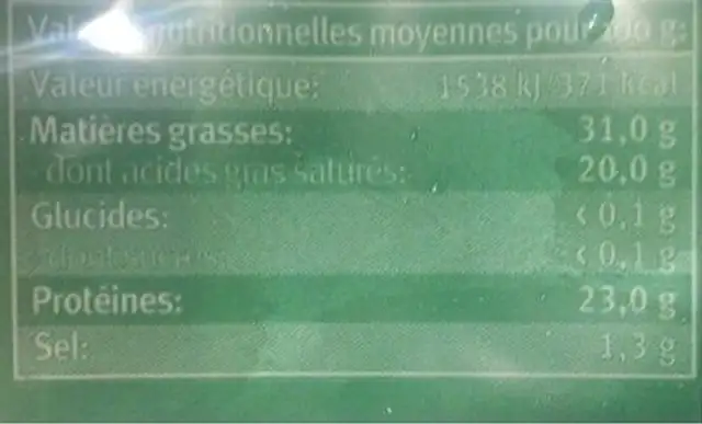 FROMAGE DOUX CHEVRE TRANCHE SANS LACTOSE nutrition facts table