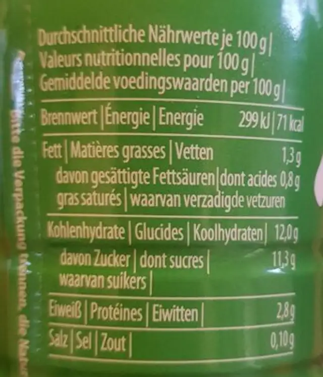 Bio Kefir nutrition facts table