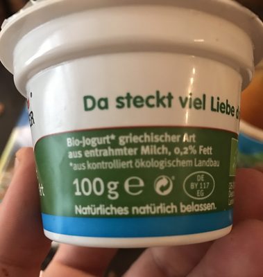 Bio-jogurt Griechischer Art Natur 0,2% ingredients label