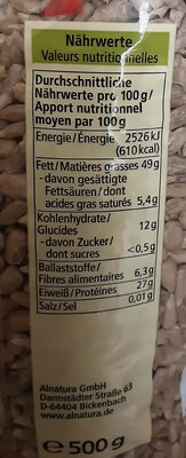 Graines de tournesol nutrition facts table