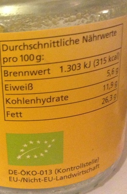 Kichererbse Curry nutrition facts table