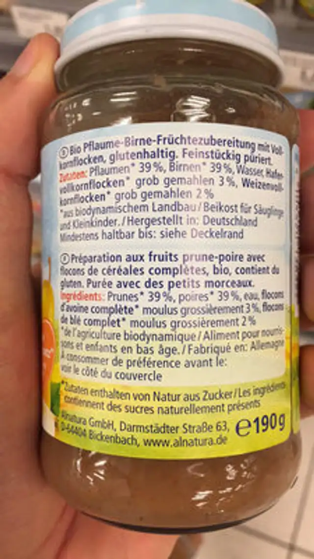 Muesli prunes et poires ingredients label