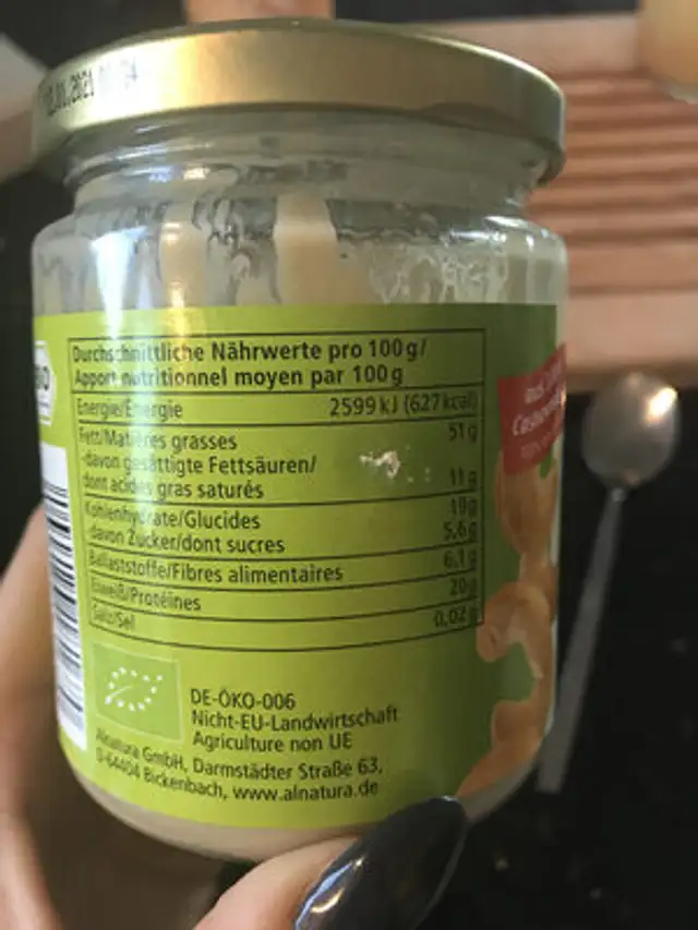 Nussmus Cashew nutrition facts table