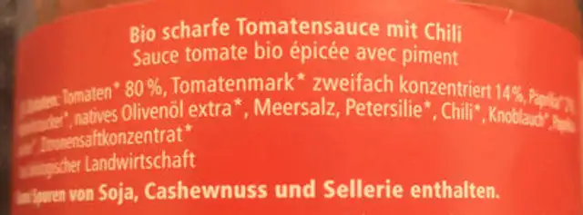 Arrabbiata ingredients label