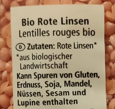 Rote Linsen ingredients label