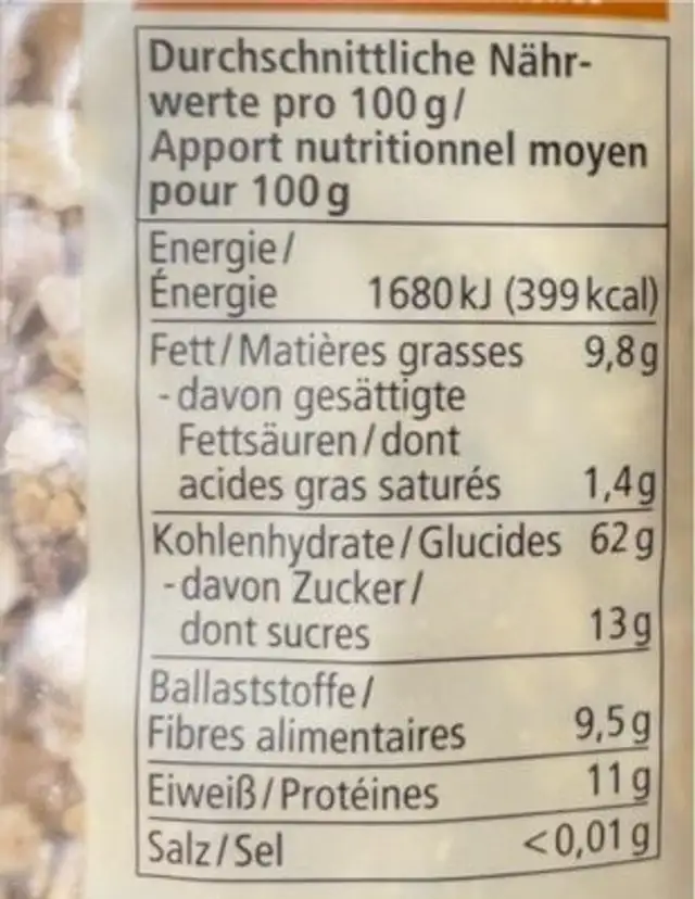 Zimt Knuspermüsli nutrition facts table