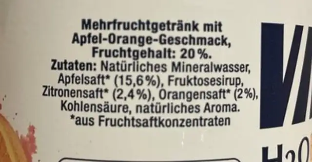 VILSA H2OBST ingredients label