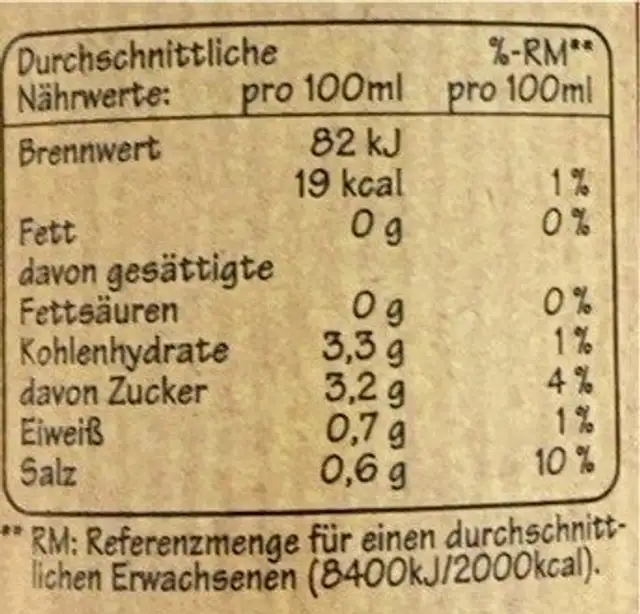 Bio Tomaten-Gemüsesaft nutrition facts table