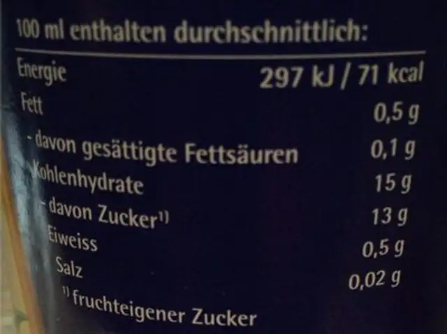Granataüfelsaft nutrition facts table