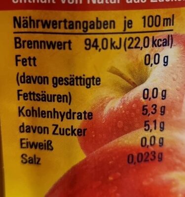 Apfelschorle nutrition facts table