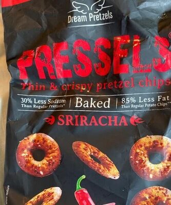 PRESSE Thin & crispy pretzel chips 20% Les Sodun/ Baked | 85% Less F9t Than Regular Pretzels* Than Regular Potato Chips** - SRIRACHA