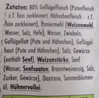 Geflügelfrikadellen ingredients label