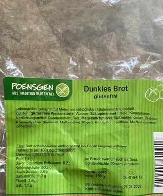 Dunkles Brot glutenfrei