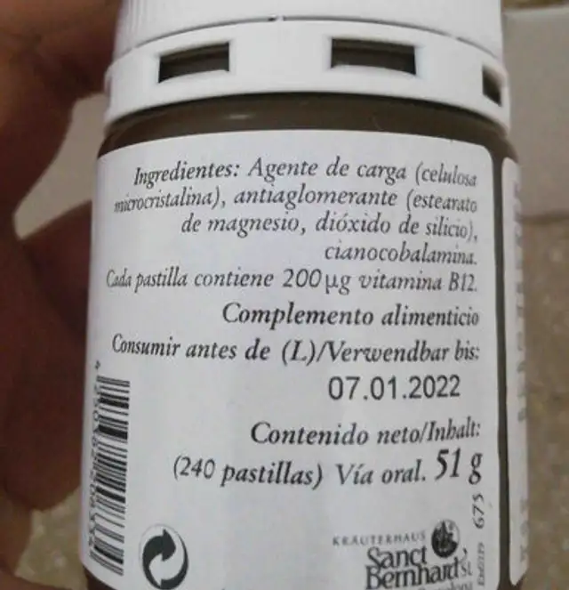 vitamina b12 ingredients label
