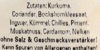 Curry „indisch“ Madras ingredients label