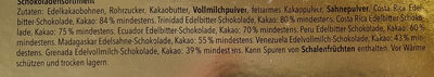 8 Sorten helle und dunkle Edelkakao-Schokoladen ingredients label