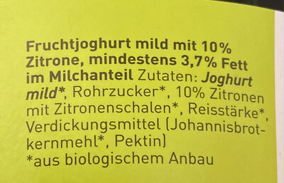 Fruchtjoghurt mild Zitrone siciliano ingredients label