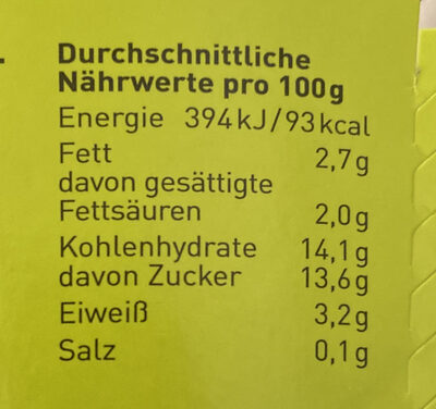 Fruchtjoghurt mild Zitrone siciliano nutrition facts table