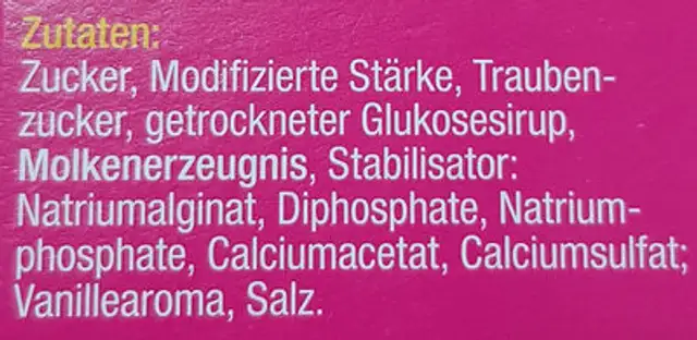 Buttercreme ingredients label