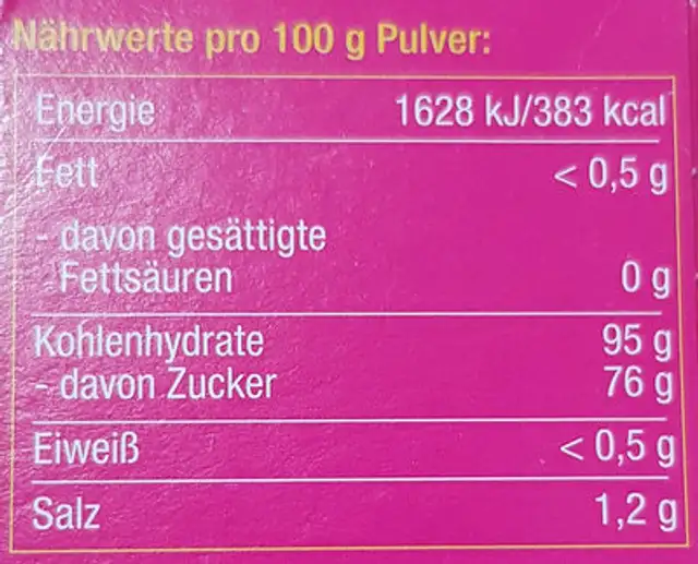 Buttercreme nutrition facts table