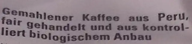 Peru Kaffee ingredients label