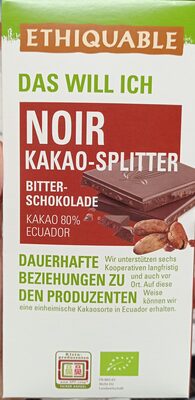 Noir Kakao Splitter Bitter Schokolade