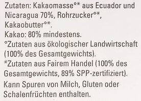 Ecuador noir 80% ingredients label