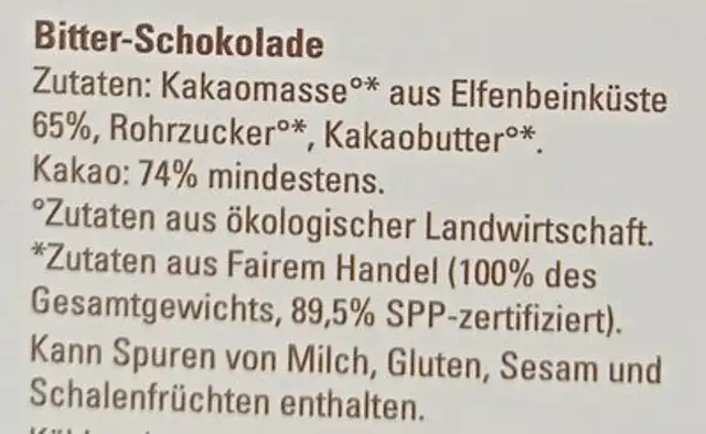 Elfenbeinküste Noir ingredients label