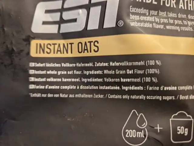 Instant Oats ingredients label