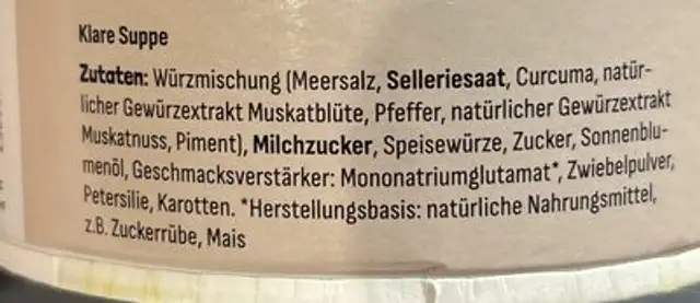 Gefro / Klare Suppe ingredients label