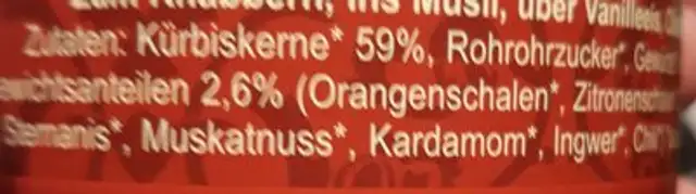 Kürbiskerne Winterzauber ingredients label