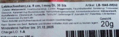 Lebkuchenherz I mog di ingredients label