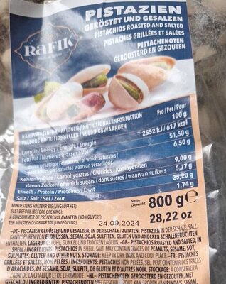 Pistaches grillées et salées