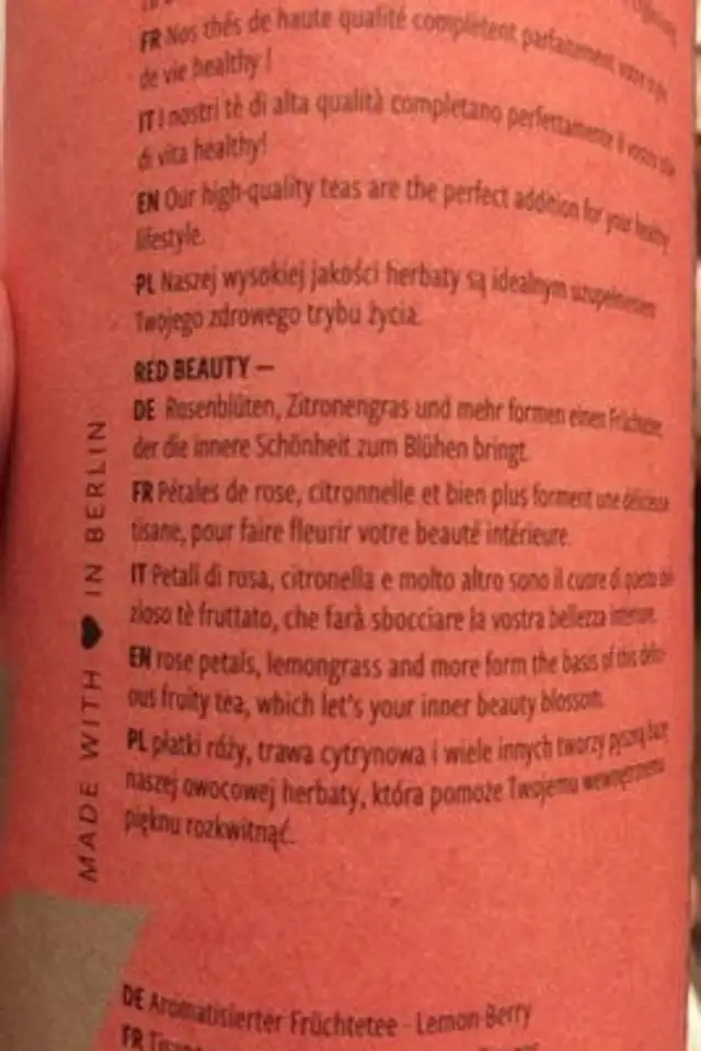 HAPPY TEA ingredients label