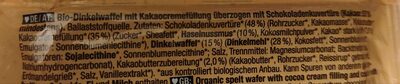 Wafer Choc Bar Dark ingredients label